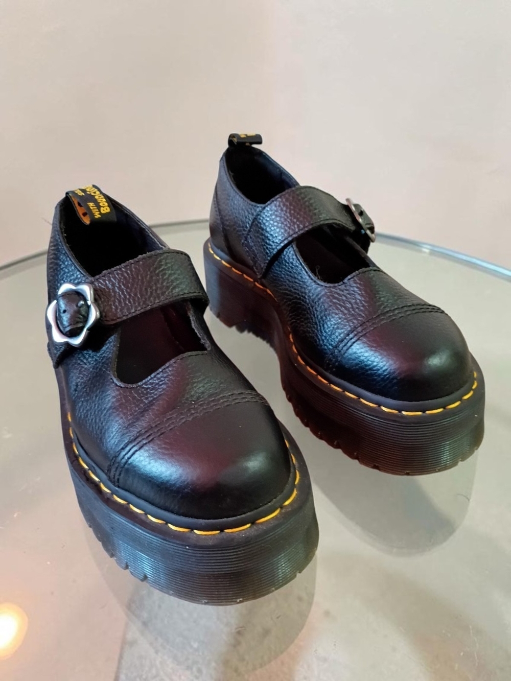 Dr. Martens Addina Quad Flower Buckle Black Leather Platform Mary Jane